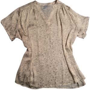 BON WORTH |Vintage Tan,Khaki,White 1/2 Button Down Short Sleeve Blouse | XL